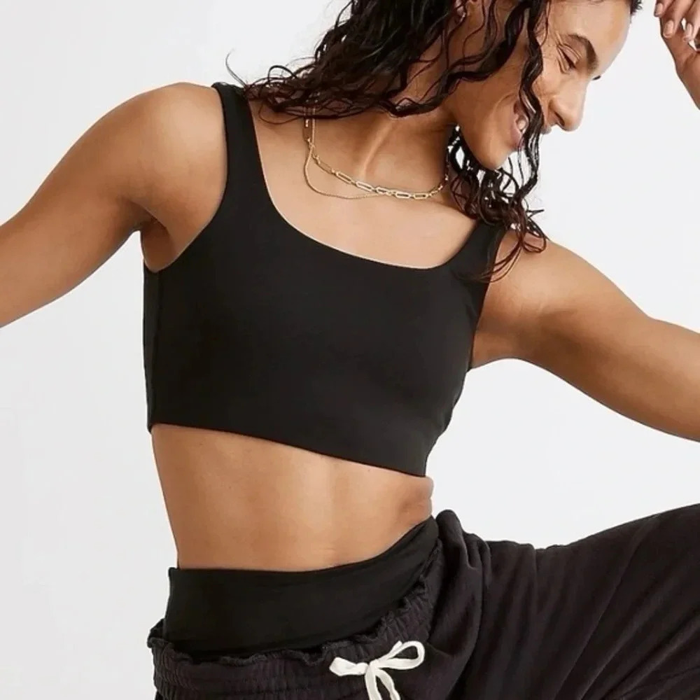 New Madewell MWL Flex Square-Neck Sports Bra Black